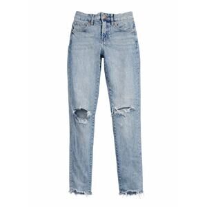 Express Skinny Jeans 00R Mid Rise Hyper Stretch Light Wash Distressed Raw Hem